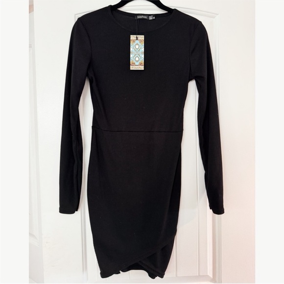 NWT Boohoo Long Sleeve Little Black Mini Dress - Picture 2 of 11